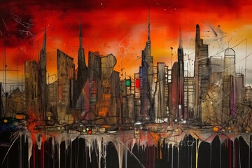 New York abstrakcja kolorowa grafika surrealizm Generative AI - obrazy, fototapety, plakaty