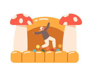 Little Girl Jump On Inflatable Trampoline Isolated On White Background. Child Enjoy Life And Freedom During Holidays