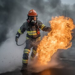 fireman with extinguisher. generative ai