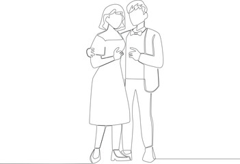 A couple of lovers with a simple wedding concept. Wedding one-line drawing