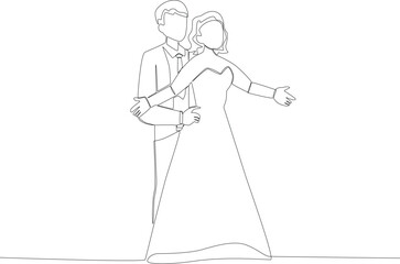 A couple dancing on their wedding day. Wedding one-line drawing