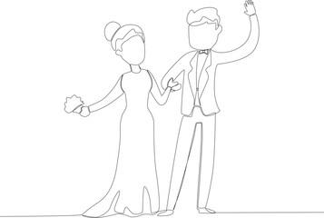 The bride and groom greeted the guests happily. Wedding one-line drawing