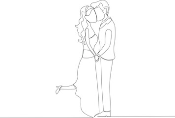Bride and groom kissing at their wedding. Wedding one-line drawing