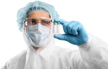 Doctor hand holds a Coronavirus vaccine jointly developed, immunization and treatment of Coronavirus