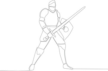 A soldier forms a stance ready to go to war. Ancient warrior one-line drawing