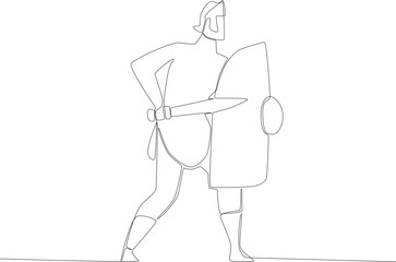 An ancient warrior prepares for war. Ancient warrior one-line drawing