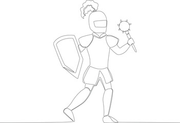 A little warrior in armor. Ancient warrior one-line drawing