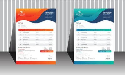 Creative Corporate Business Invoice design template vector illustration bill form price invoice. Creative invoice template vector. business stationery design payment agreement design template