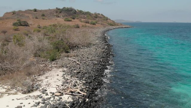 Beautiful drone view from tropical beach Tanjung Mariam Bima Indonesia
