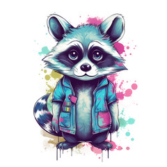 A very colorful portrait of a Cartoon Racoon