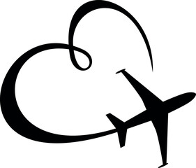 Stylized vector image of the flying plane in the form of a heart
