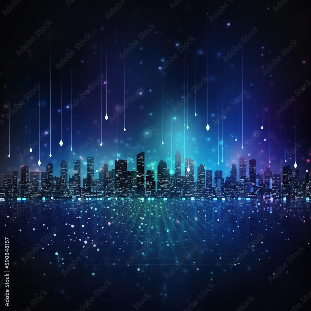 Canvas Prints Smart city with particle glowing light connection, technology in future concept. Generative AI