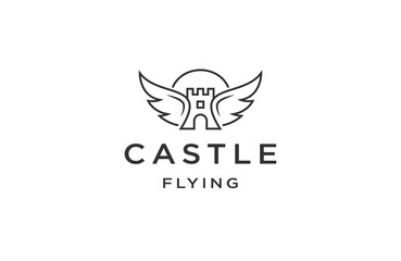 Castle flying line logo icon design template flat vector