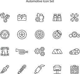 Car Service icon set. automotive icon set on white background. Car Wash, Polishing, Wrap Film, Inflate Tire, Body Paint Repair, Steering Wheel, Car Battery, Electric Car, Electric Station, Service Bus