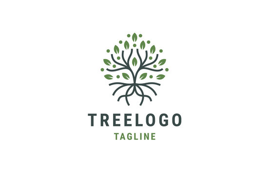 Nature tree line logo icon design template flat vector
