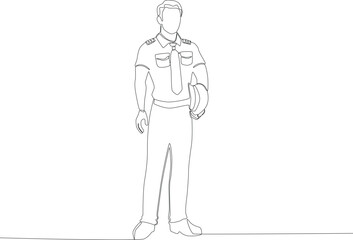A young pilot prepares to drive a plane. Pilot and plane one-line drawing