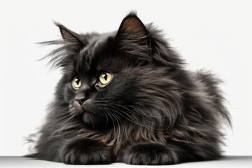beautiful black cat with long hair and mesmerizing green eyes. Generative AI
