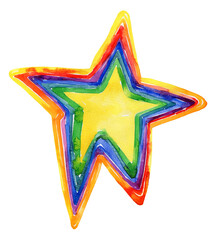 Watercolor star shaped rainbow illustration. Hand painted brushstroke abstract design.