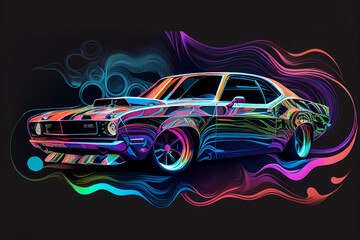 brightly colored car with smoke trail coming out of it. generative ai. - obrazy, fototapety, plakaty