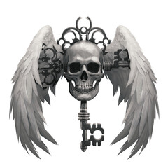 skull, keys and wings