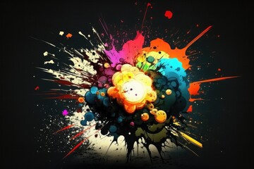 vibrant paint explosion on a dark background. Generative AI