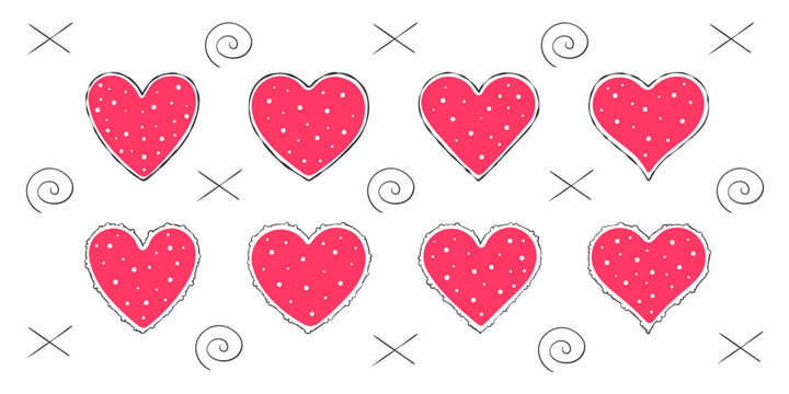 Doodle hearts images. Hand-drawn hearts with texture. Vector scalable graphics