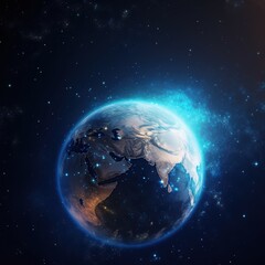 Plakat Earth in the space. Blue planet for wallpaper. blue planet or globe on galaxy, generative ai
