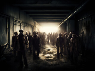 Night of the Living Dead: Zombie Horde Approaching in Abandoned City, Generative AI
