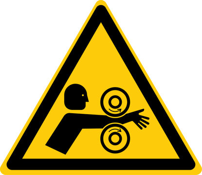 Hazard Warning Signs Caution Danger Arm Entangle Rollers Right