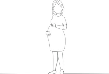 A young pregnant woman. Pregnant and breastfeeding one-line drawing