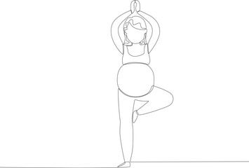 A woman doing yoga before the birth of her baby. Pregnant and breastfeeding one-line drawing