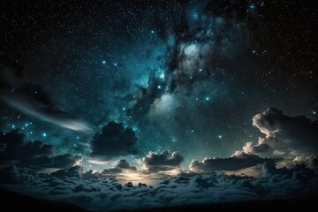 Fototapeta na wymiar starry night sky with clouds. Generative AI
