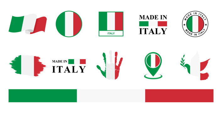 Italy national flags icon set. Labels with Italy flags. Vector illustration
