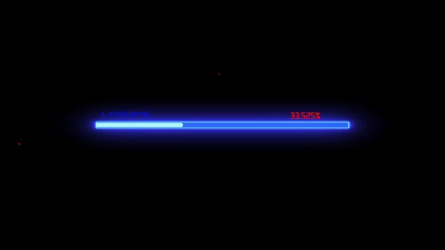Digital glowing technology loading and processing bar animation on isolated black background