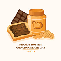Peanut Butter and Chocolate Day vector illustration. Toasted bread with chocolate icon. Peanut butter jar and spread bread vector. July 23. Important day