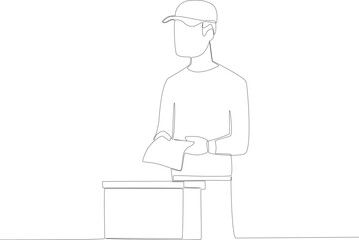 A man folds his vote paper. Vote one-line drawing