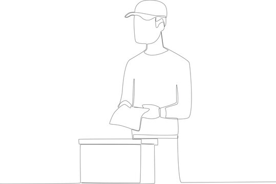 A man folds his vote paper. Vote one-line drawing