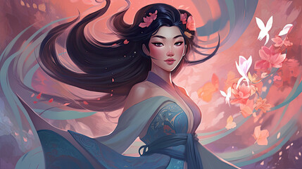 asian lady yin flow energy glamour fantasy - by generative ai