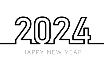 Happy new year 2024 vector illustration. Minimalistic design, trendy style, 2024 calendar. Black and white 2024 design