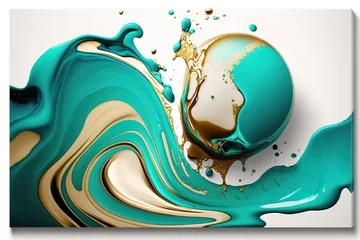 Foto op Canvas Gold Turquoise pattern liquid © Poulami