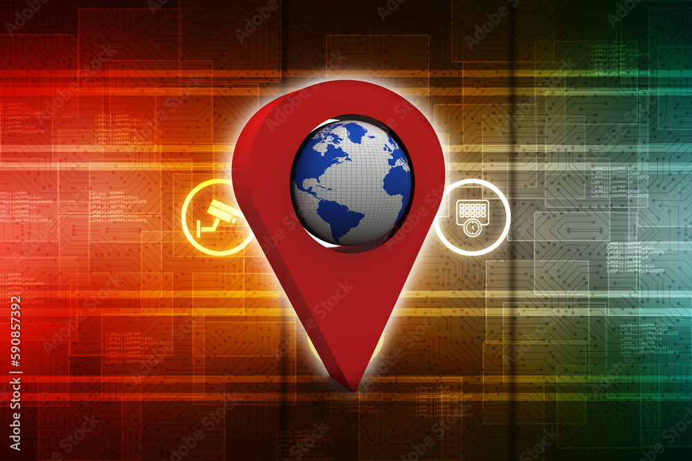 Poster 3d rendering red map pointer