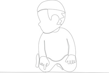 A child performs the last prayer movement. Sholat one-line drawing