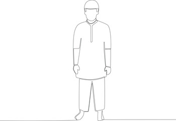 A man prepares to start praying. Sholat one-line drawing