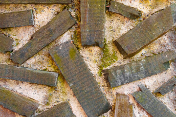 Plank cement grunge house wall. Architectural design