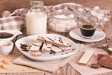 Neapolitan wafers filling with hazelnut-chocolate cream.