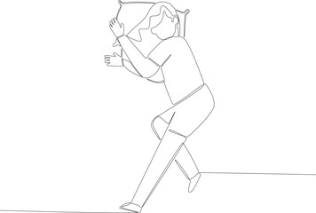 A woman sleeps sideways with one leg folded. Sleep one-line drawing
