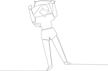 A young woman slept with her hands raised. Sleep one-line drawing