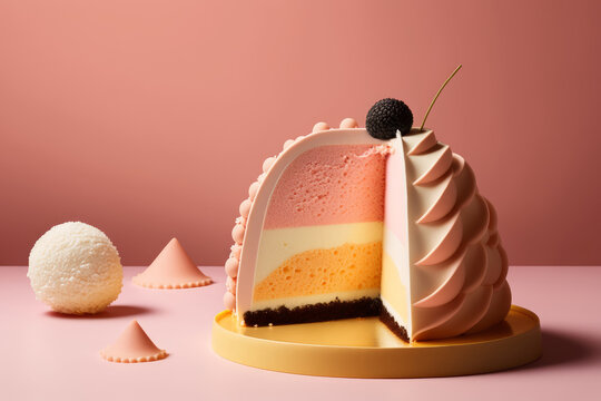 Pastel coreano de mango y fresa con nata, reposteria asiatica, tarta aesthetic, creado con IA generativa