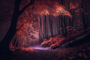 scenic path winding through a forest. Generative AI