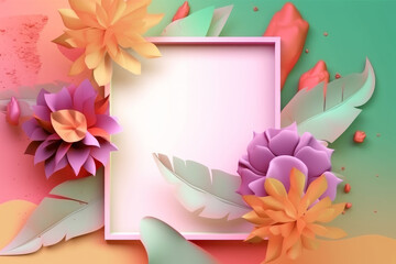 Invitación fiesta, flores primavera papel 3d, espacio vacio texto mockup, creado con IA generativa